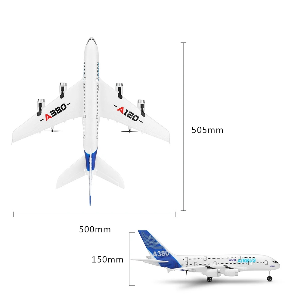 Fdit Planeurs d'avion RC A380 Avion RC 3CH Planeurs d'Avion RC 2,4 GHz  Jouet d'Avion à Voilure Fixe à Moteur sans Noyau