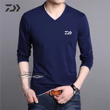 Daiwa Рыбацкая рубашка с длинным рукавом, одежда для рыбалки для мужчин, футболка, мужские повседневные рубашки с v-образным вырезом, весенние однотонные топы, одежда для улицы