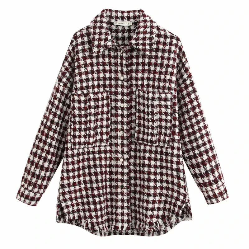 

Fashion Women Pocket Decoration Plaid Shirt Coat 2019 Autumn Leisure Female Long Sleeve Outerwear Loose Tops C835