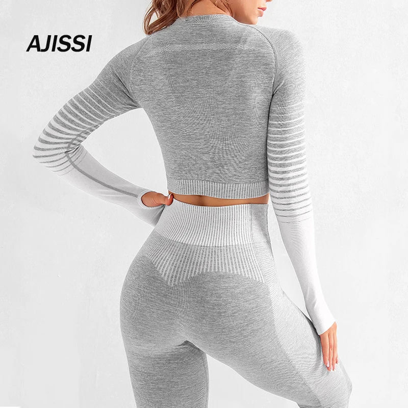 Gym Clothing Leggings Sportswear Crop-Top Yoga-Set Fitness Long-Sleeve Seamless Workout