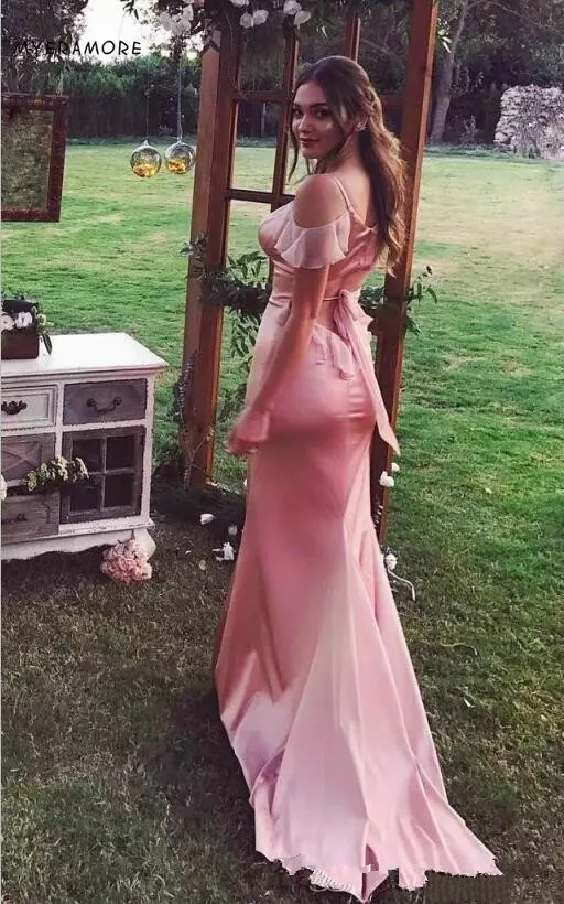 Elegant Maid of Honor Dresses Rose Gold Bridesmaid Dresses Sexy Spaghetti Straps V-neck Formal Wedding Guest Dresses vestidos de fiesta (2)