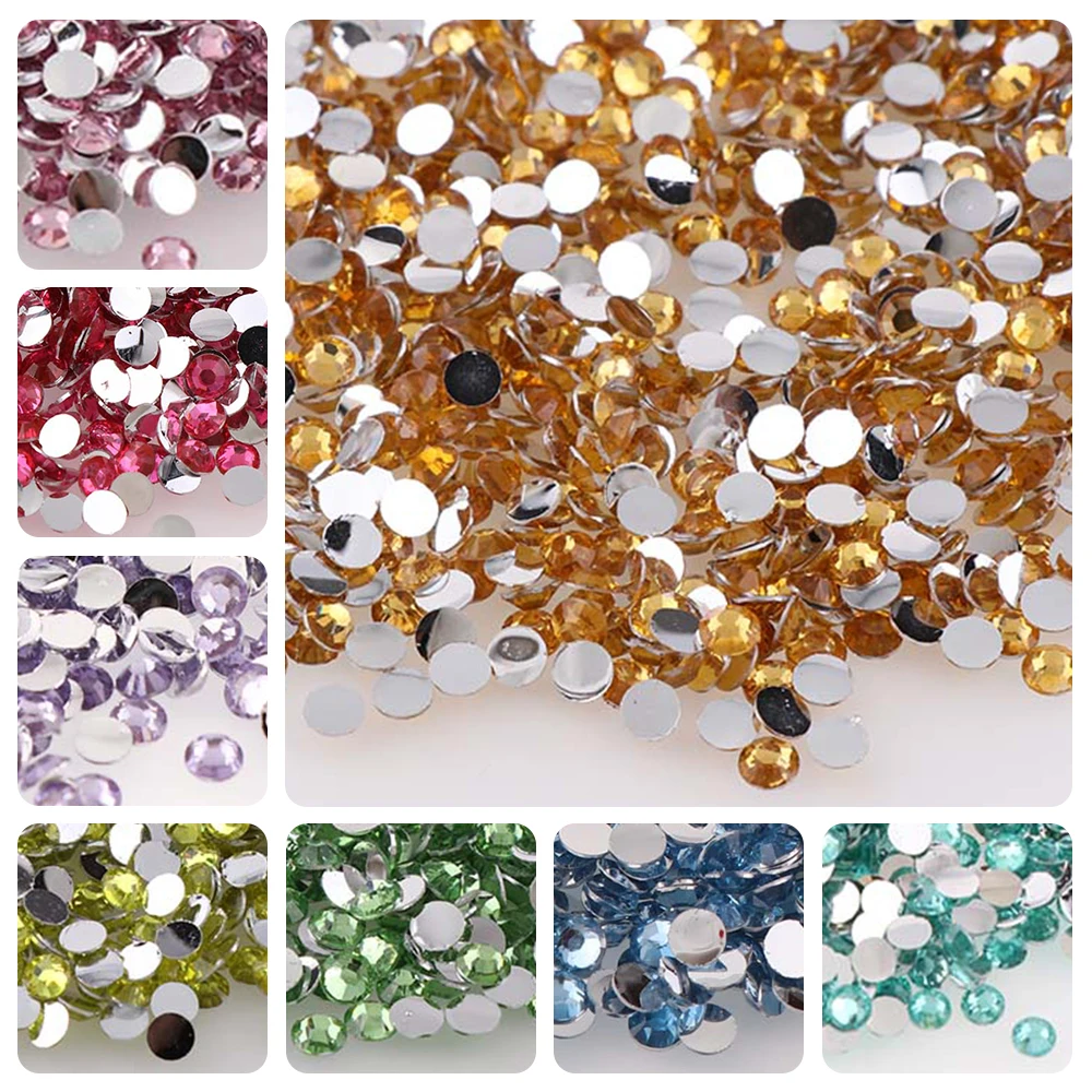 10000pcs 2/3/4/5mm 25 Colors Clear Rhinestones Non Hotfix Round Resin ...