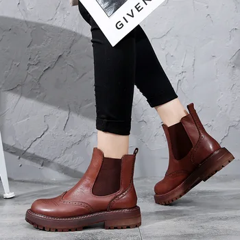 

Retro Ankle Boots for Women 2020 Autumn Winter Real Genuine Leather Chelsea Boots British Style Fashion Low Heels Woman Shoes