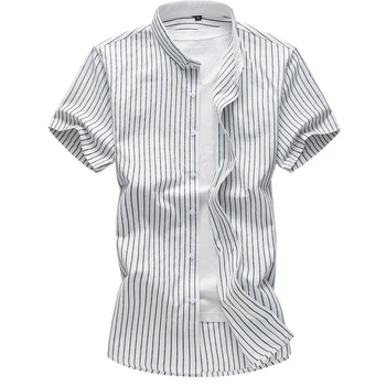 

Short-sleeved shirt summer men's striped cotton washed cotton breathable single-breasted casual shirt short-sleeved lapel Tops