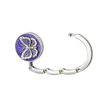 

Portable Handbag Purse Anti Slip Round Hook Bag Hanger Table Butterfly Pattern Rhinestone Durable Folding Zinc Alloy