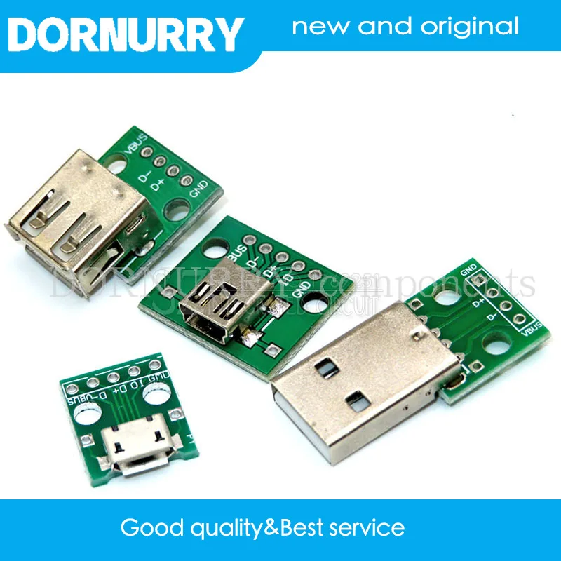 

1PCS Micro Mini USB USB Male USB 2.0 Female USB Connector Interface to 2.54mm DIP PCB Converter Adapter Breakout Board dornurry