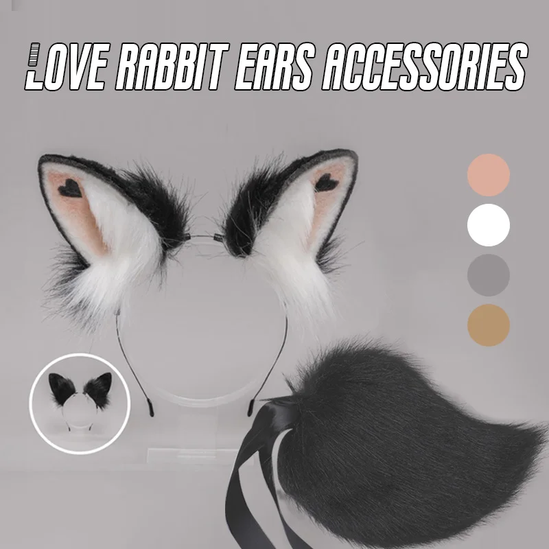 Realistic Cute Furry Bunny Ears Headband Plush Bunny Tail Animal Tail Cosplay Props Woman Lovely Lolita Hair Accessories