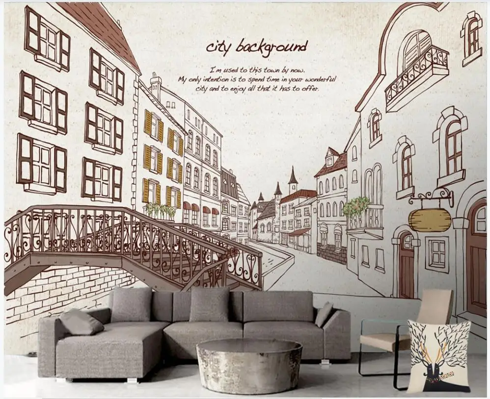 

Custom photo 3d wallpaper European style hand-painted landscape corridor bridge building city street wallpaper for walls 3 d