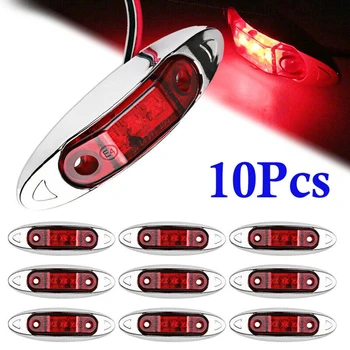 

10PCS Front Side Marker 3LED Red Light For Car Truck Van Trailer Lorry UTE UTV Direct Wiring Low Power Electroplated Plate 9-30V