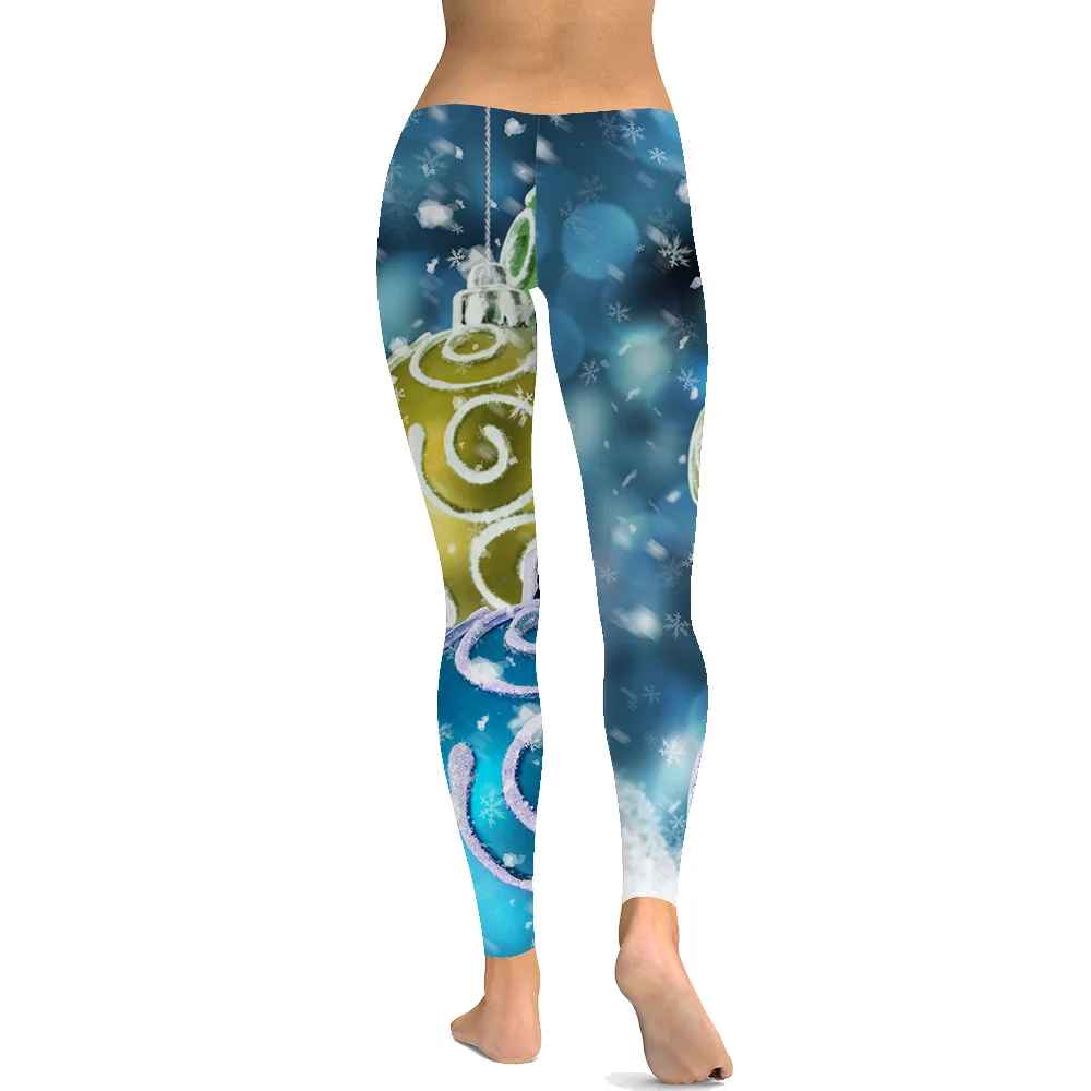 LEIMOLIS Christmas ball blue print push up leggings plus size women fitness workout punk high waist spandex leggins