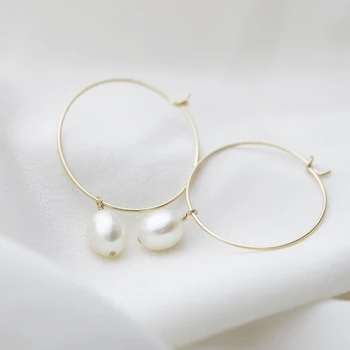 

50MM Gold Filled Hoop Earrings Natural Pearls Earrings Handmade Jewelry Circle Earrings Boho Brincos Pendientes Oorbellen