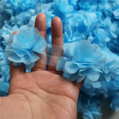 Sky blue 24 шт. Цветочная аппликация 3D шифон Кружева патч кружевная отделка ручной работы свадебная вуаль обувь Свадебная детская одежда тканевые аксессуары - Цвет: Sky blue