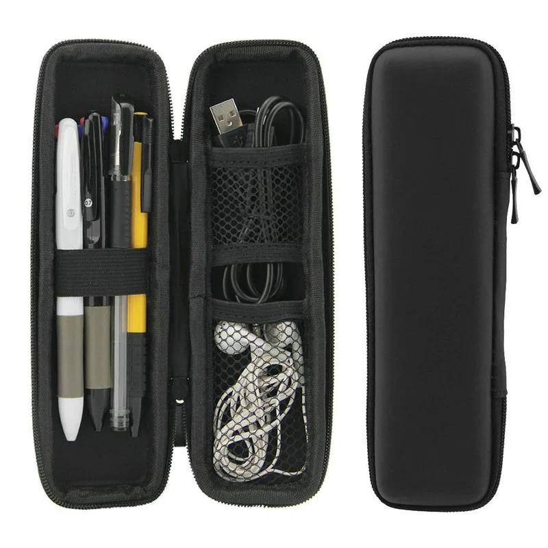 1pc Black Pen Case Portable Case Pouch Hard EVA Makeup Office Storage Stationery Bag Pen Shell Holder Earphone
