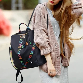 

Women Nylon School Bags For Teenage Girls Female Retro Letter Embroidery Backpacks Travel Backpack Mochila Feminina