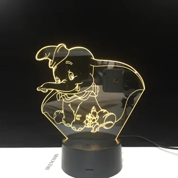 

Flying Ears Elephant Dumbo Cartoon 3D LED Night Light Baby Nightlight Color Changing Indoor Decoration Kids Girl Boys Child Gift