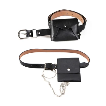 

NEW-2 Pcs Waist Packs: 1 Pcs Women Outdoor Cycling Jogging Belt Bag(Black) & 1 Pcs Women Waist Bag Leather Female Chain Bags
