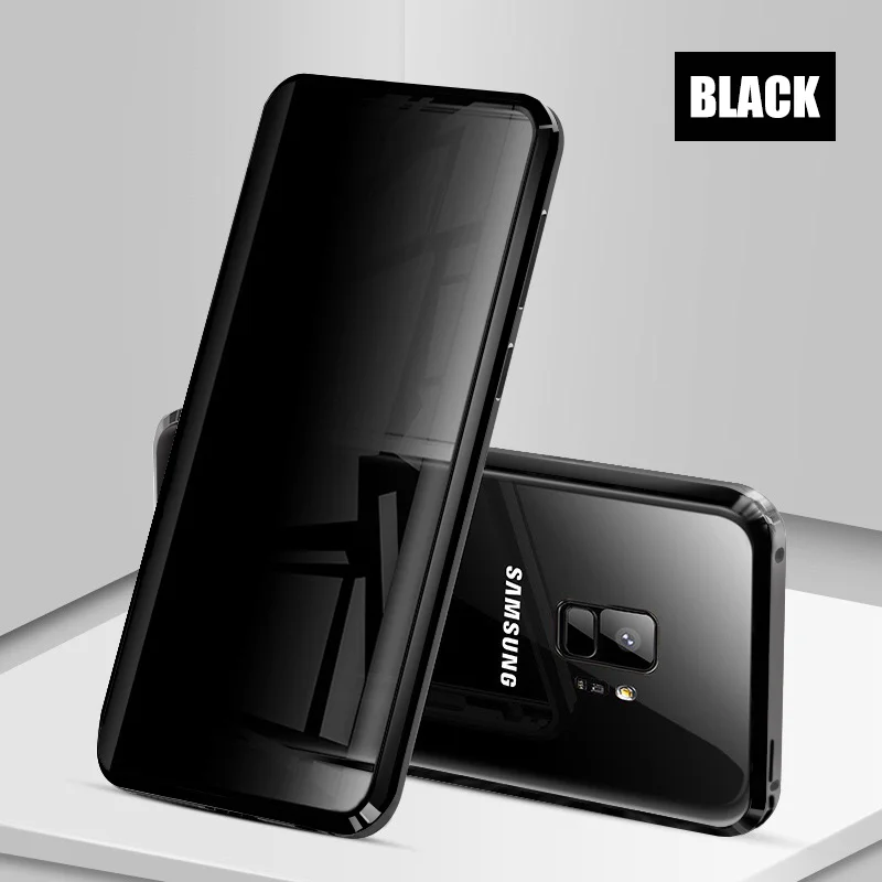 Black Конфиденциальное металлическое магнитное закаленное стекло чехол для телефона для samsung Galaxy S8 S9 S10 Plus Note 8 9 магнит Анти-шпион 360 Защитный чехол - Цвет: Black