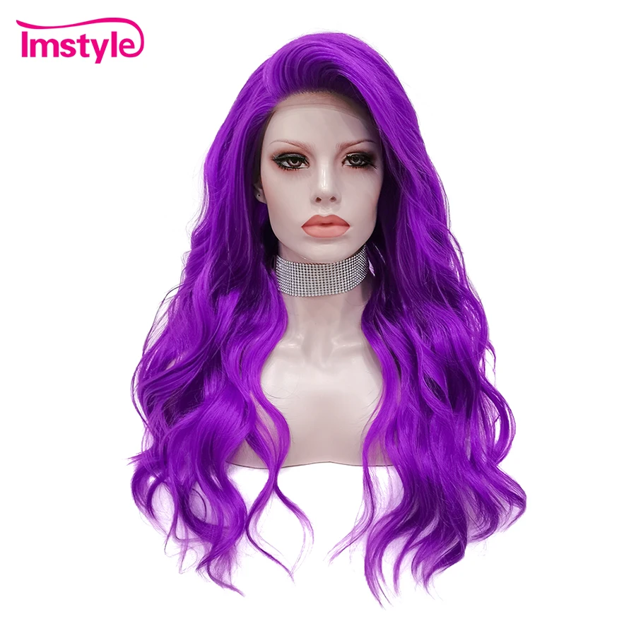 

Imstyle Purple Wig Wavy Synthetic Lace Front Wig For Women Heat Resistant Fiber Glueless Lace Wigs 24 Inche