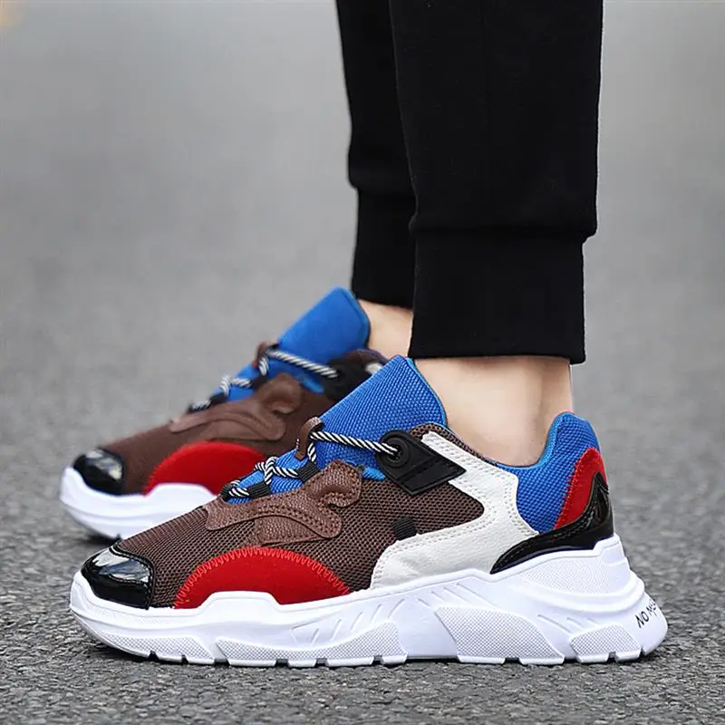 

Men Thick Bottom Sneaker Mesh Height Increasing Running Shoes Platform Trainers Lace Up Color Matching Breathable Sports Shoes