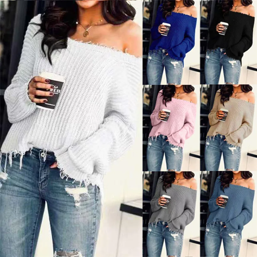 Выдалбливают женский джемпер Женская мода Повседневная Slim Fit длинный рукав полоса v-образный вырез женский полувер эластичность пуловеры