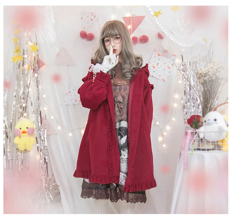 Осенне-зимнее винтажное японское милое пальто Лолиты, пальто Falbala с пуговицами любви, викторианское пальто Kawaii, готическое пальто Лолиты для девочек