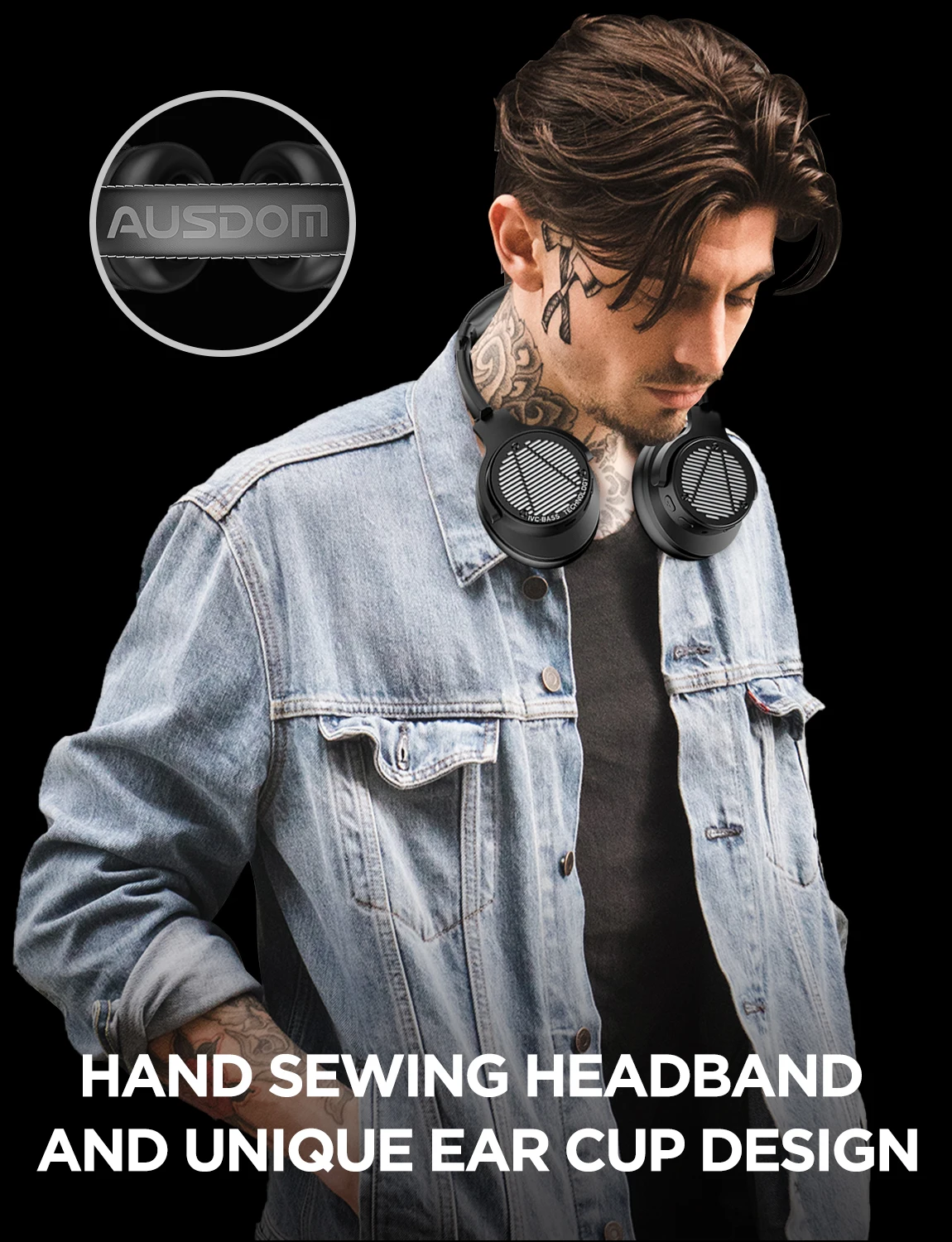 AUSDOM BASS ONE Wireless Headphones Active Noise Cancelling Headphones with Super Deep Bass Bluetooth 5 0 Headphones Headset