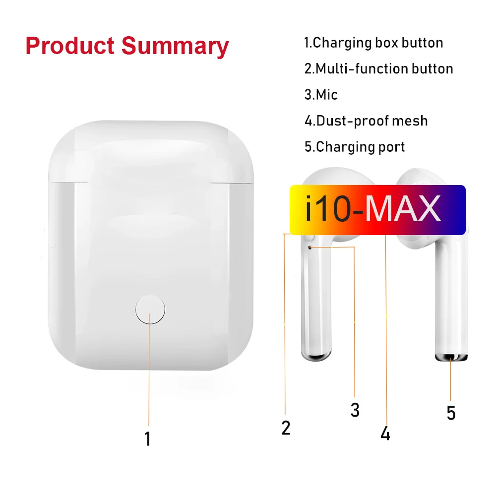 Оригинальные i10 max TWS беспроводные наушники Bluetooth 5,0 наушники с зарядным устройством микрофон для i10 i12 i60 для iphone Android samsung