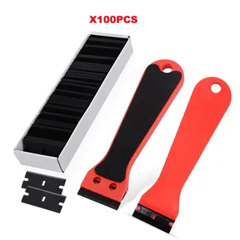

EHDIS 2Pcs Razor Scraper+100pcs Blades for Window Glass Cleaning Carbon Fiber Vinyl Wrap Sticker Remover Car Tint Film Squeegee