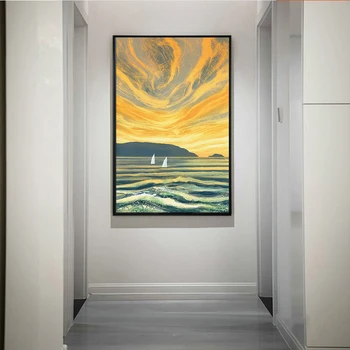 

MUTU Abstract Oil Painting The Setting Sun Sky and Sea Pictures Canvas Posters and Prints On Canvas Wall Art No Frame Decoration