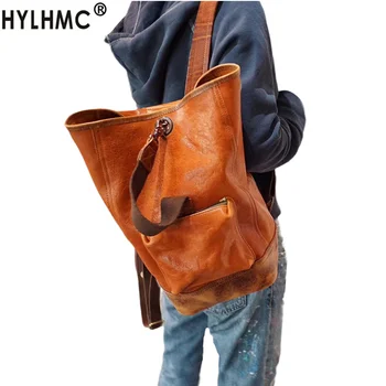 

Origional Vegetable Tanned Leather Men and Women Backpack Vintage Schoolbag Motorcycle Bag Brown Black small Cowhide backpacks