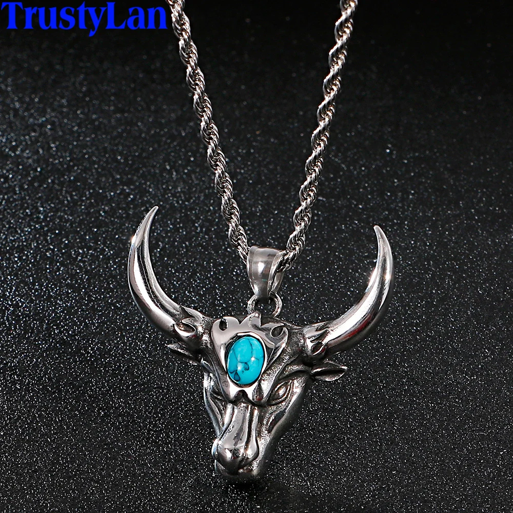 

Hip Hop Gold Stainless Steel Ox Horn Pendants Necklaces For Men Personalized Bull Head Jewelry Accessories 60CM Long Mens Choker