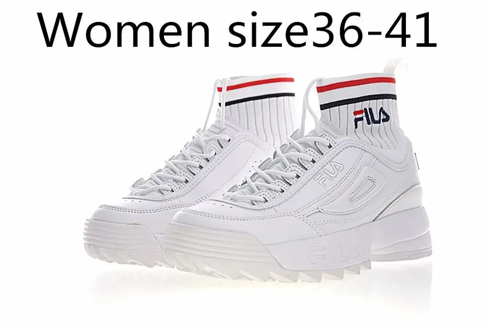 Fila Disruptor II EVO Sockfit Destroyer II Sawtooth Muffin вязаная обувь со средней подошвой белого, синего и красного цвета Fila Женская обувь для бега - Цвет: Women-1