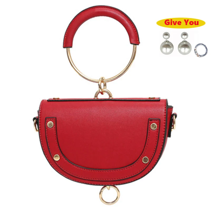 Luxury Saddle Bag For Women Fashion PU Leather Shoulder Bag Evening Clutch Bags Mini Circle Ring Handbag Brand Design Crossbody