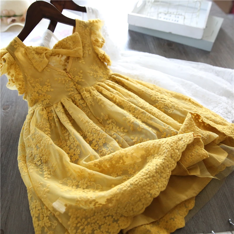 Girls Dresses for Summer Yellow Cute Princess Party Birthday Dress Children Clothes Solid Casual Wear Girls' Clothing Baby | Детская