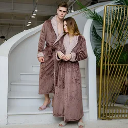 Autumn Winter Warm Coral Fleece Flannel Bathrobe Couples Robe Soft Pajamas For Women Men Casual Daily Nightwear