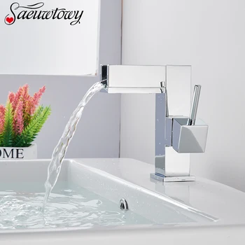 

Saeuwtowy Free Shipping Deck Installation Lavatory Faucet Bathroom Basin Faucet Chrome Deck Faucet Waterfall Brass Basin Tap