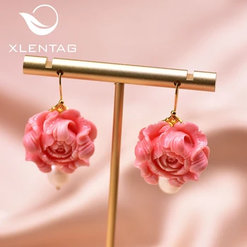 

XlentAg Original Design Coral Flower Drop Earrings Fresh Water Pearl Vintagae Jewellery For Women Accessories Girls Party GE0927