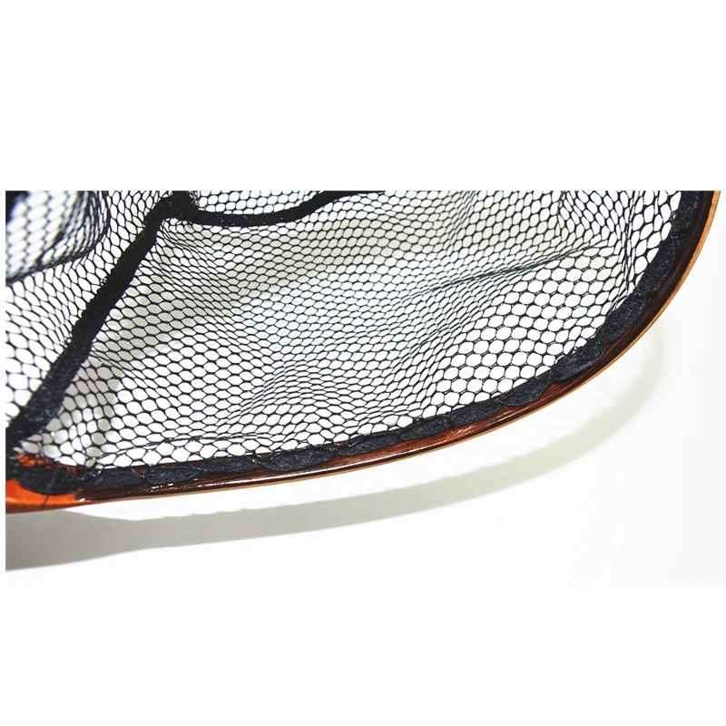 TAKEDO TKL003 Fly Fishing Landing Soft Rubber Mesh Trout Net Waterproof  Cinnamomum Camphora Wooden Handle Catch and Release Net