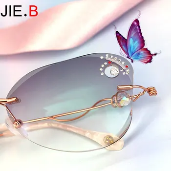 

2020 new diamond pendant glasses frame female frameless tide ultralight glasses can be equipped with myopia astigmatism