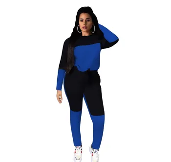 

HAOOHU 2 Piece Set Women Tracksuit Patchwork Fall Winter Outfits Long Sleeve Top and Pants Sweat Suit Two Piece Matching Sets