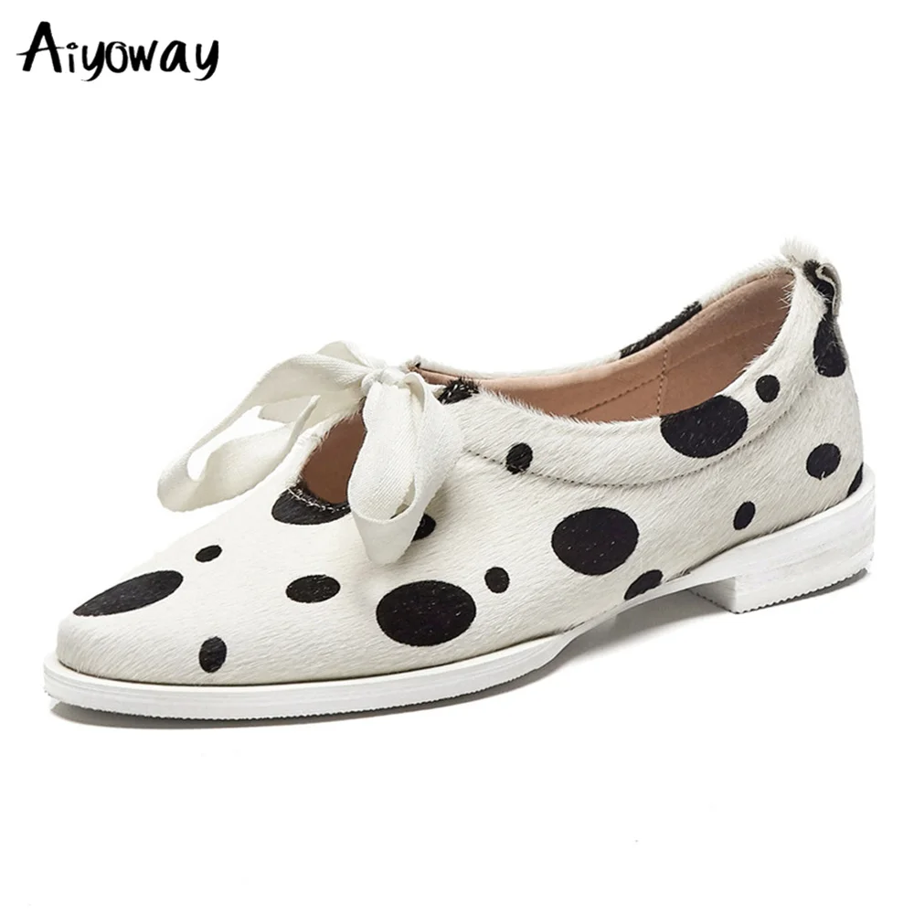 

Brand Women Polka Dot Horsehair Quality Square Toe Flat Shoes Bowtie Party Dancing Woman New Spring Shoes Size 33-42 Aiyoway