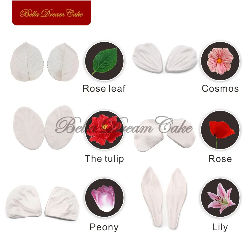 Peony Rose Lily Flower Petal Silicone Veiner Mold Set Fondant Cake