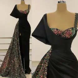 Luxury Black Mermaid Evening Dresses Designer Sequins Beads Prom Dress Sleeveless High Slit Custom Made Formal Party Gowns luxu