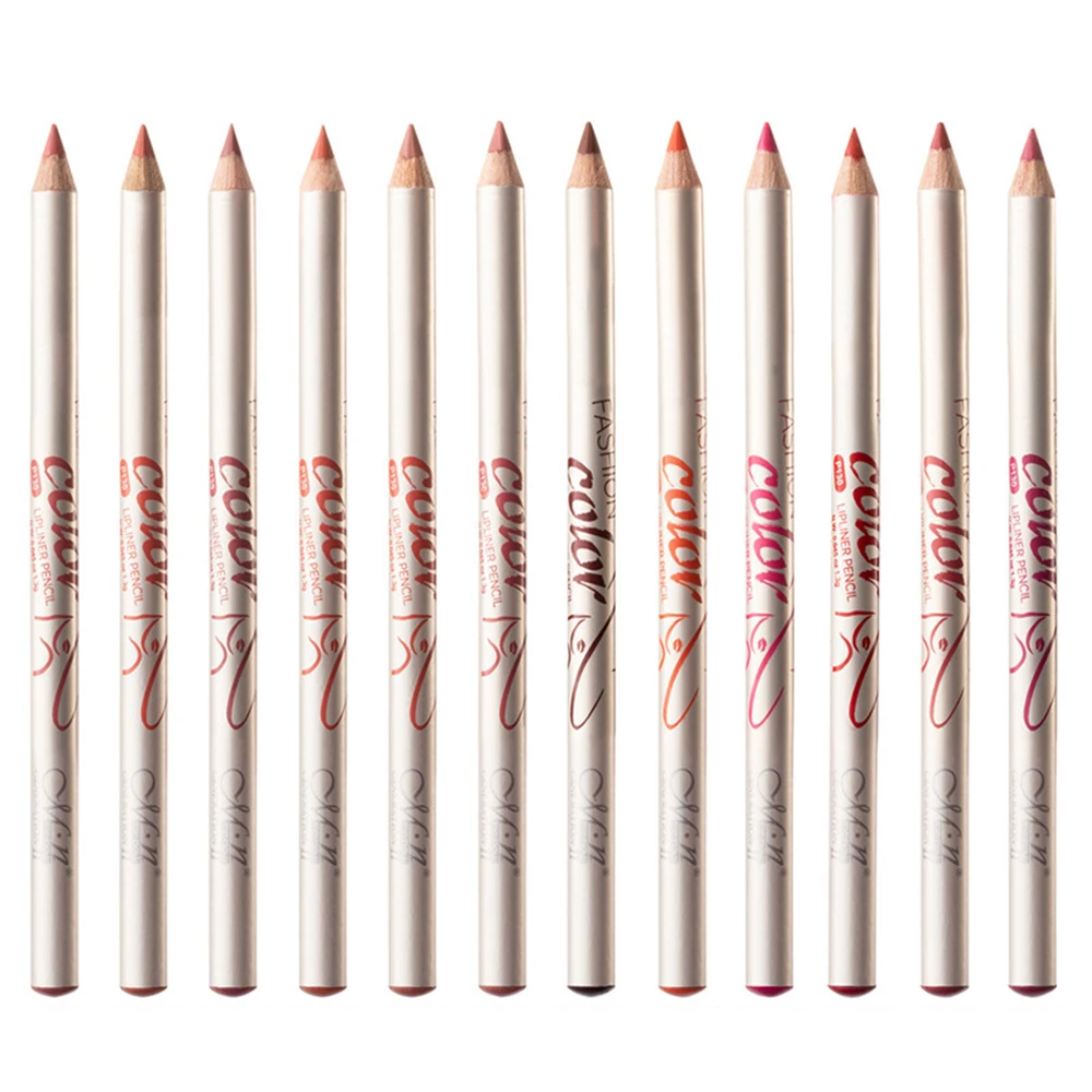 12 Pcs Lip Liner Pencil Set P130 Makeup Long Lasting Matte Lipliner Pen Professional Waterproof Lips Liner Mate Kit - Color: A