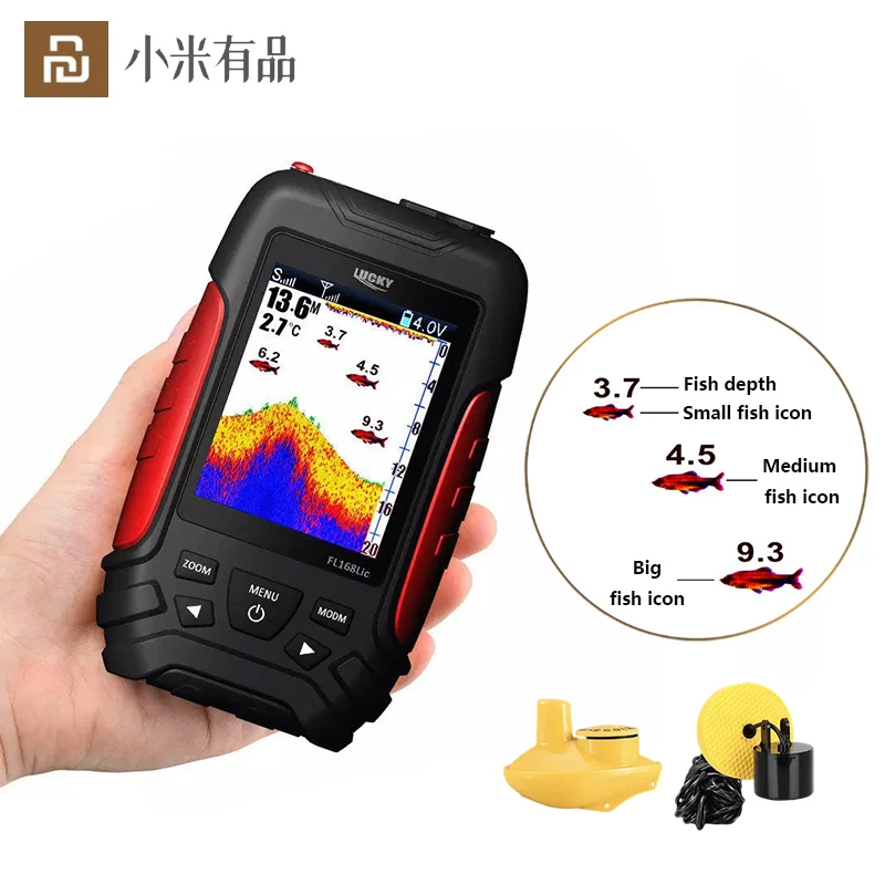 Youpin Lucky Fish Finder Wireless Portable Receiver Sonar Chasing Launcher Depth Tracker Suit Outdoor Multi Mode 20 Languages