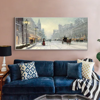 

Modern Abstract City Winter Snow Landscape Oil Painting on Canvas Posters and Prints Cuadros Wall Art Pictures For Living Room