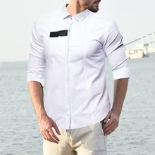 Осенняя мужская рубашка, облегающая, с буквенным принтом, чистый цвет, с отворотным воротником, с длинным рукавом, Мужская одежда, рубашка, топы, Camisas Hombre