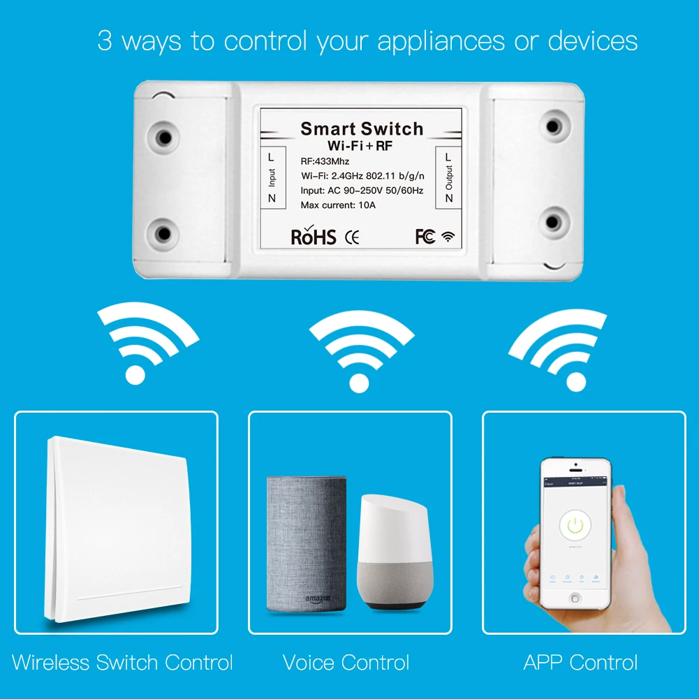 Умный кнопочный переключатель RF433 110V 220V приемник Wifi беспроводной пульт дистанционного управления приложение Smart Life/Tuya, работает с Alexa Google Home