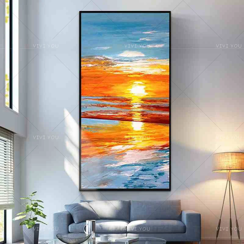 Абстрактная картина Восход солнца ручной работы цветная маслом на холсте для