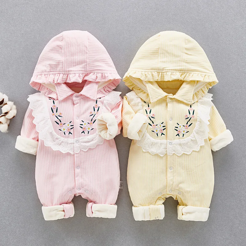 

HYLKIDHUOSE Toddler Infant Newborn Jumpsuits 2019 Winter Baby Girls Rompers Warm Thickening Flowers Onesies Kids Outdoor Coats